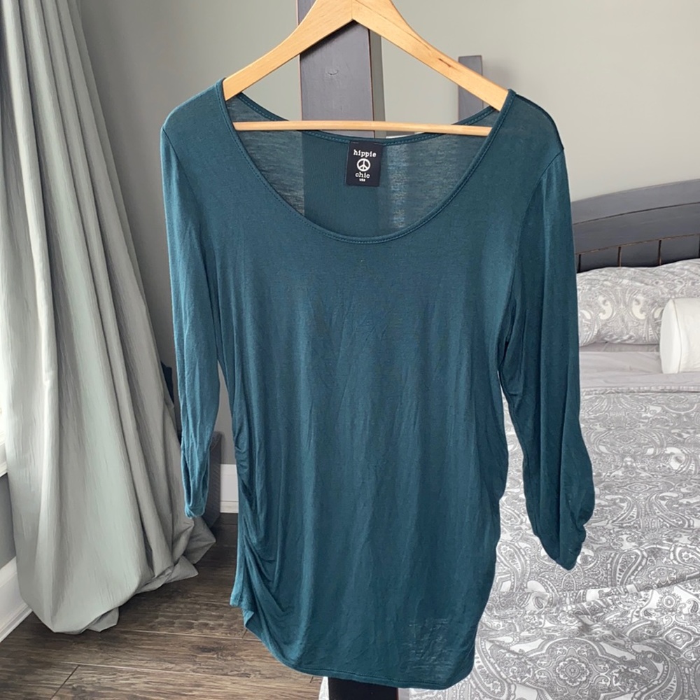 EUC Hippie Chic 3/4 sleeve top with ruching sz S